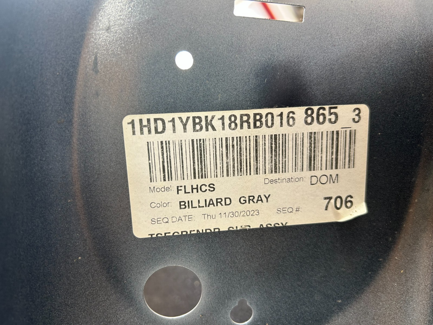 OEM HARLEY-DAVIDSON 2018-2024 Softail Heritage Rear Fender Billiard Grey